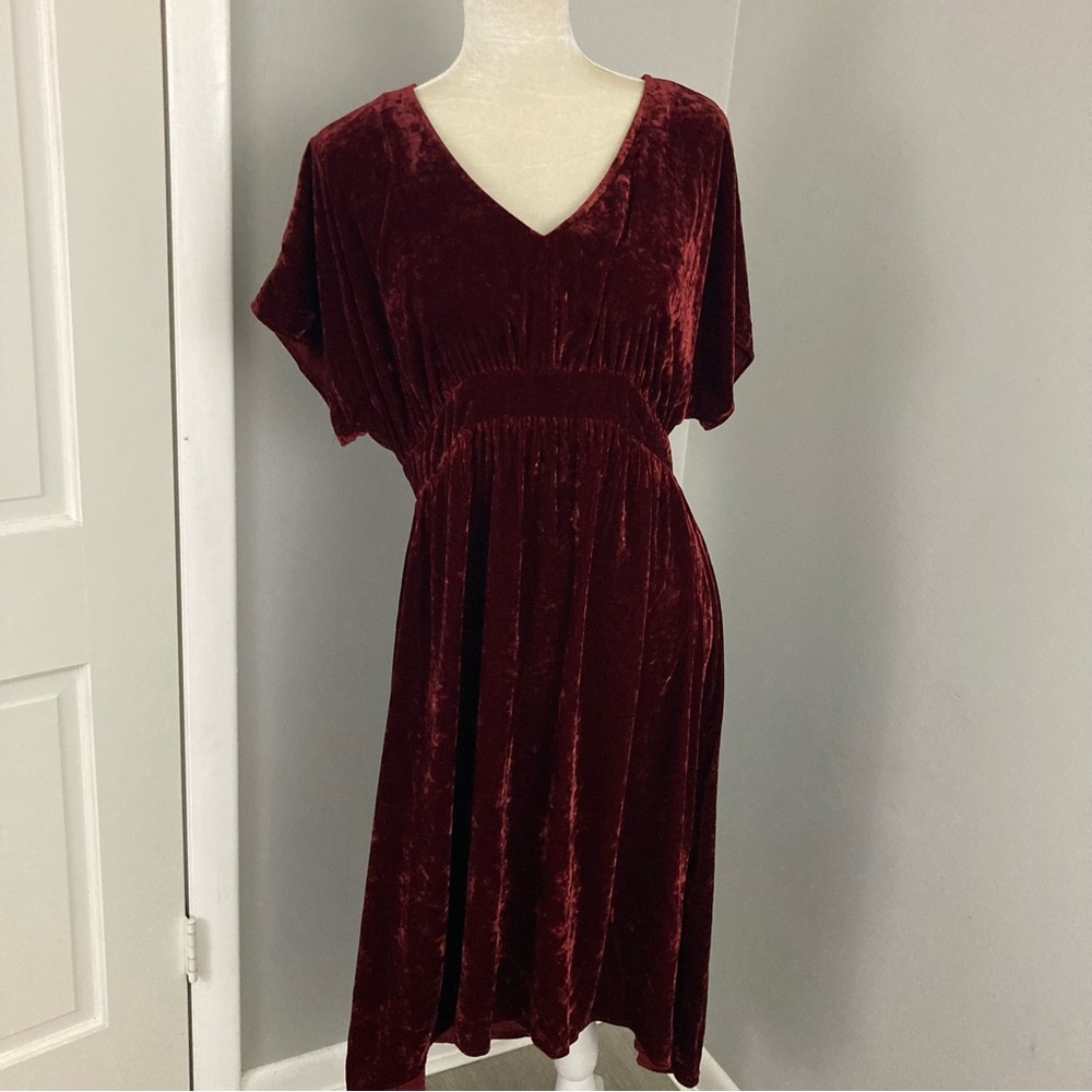 CAbi red crushed velvet dress dark romantic stretch waist Grace Tribute size M